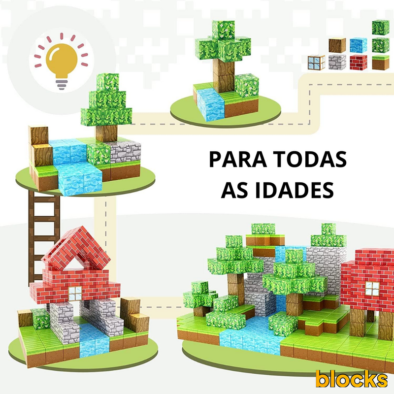 Blocos de Construção Magnética Minecraft - 64 + 80 peças (Compre 1 Leve 2)