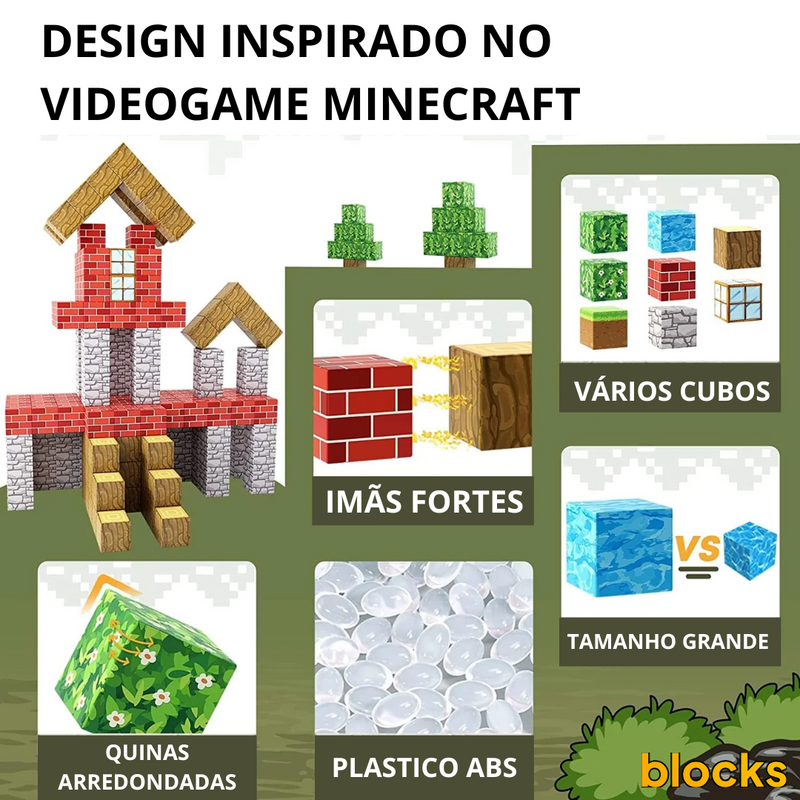 Blocos de Construção Magnética Minecraft - 50 / 75 / 100 Peças