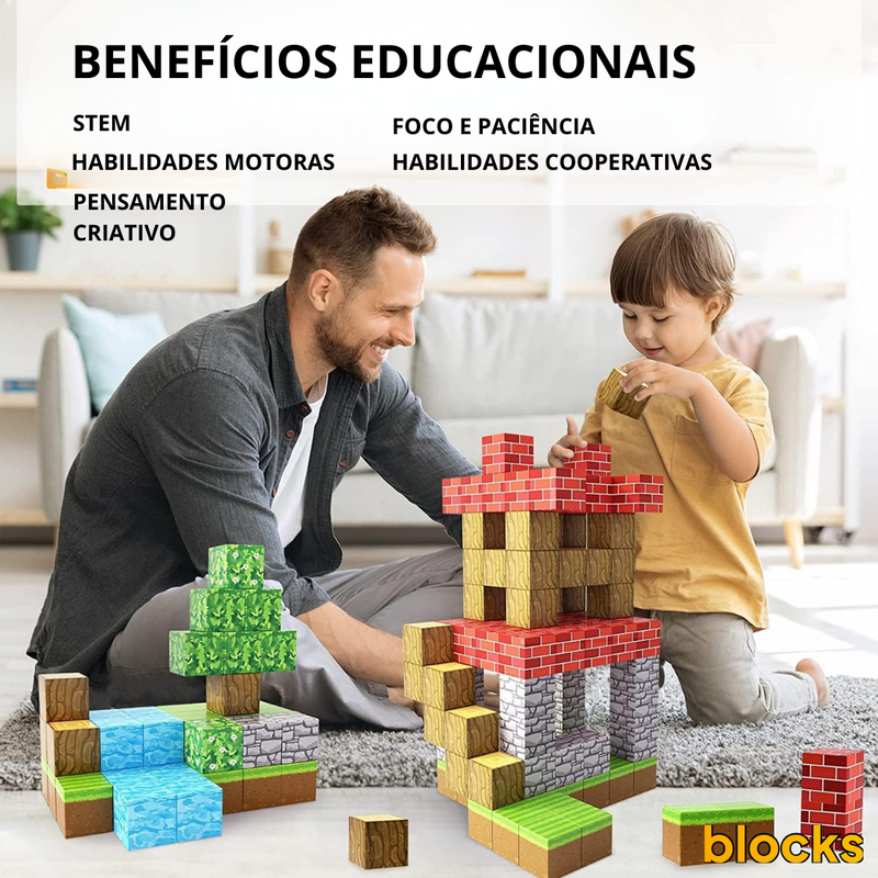 Blocos de Construção Magnética Minecraft - 64 + 80 peças (Compre 1 Leve 2)